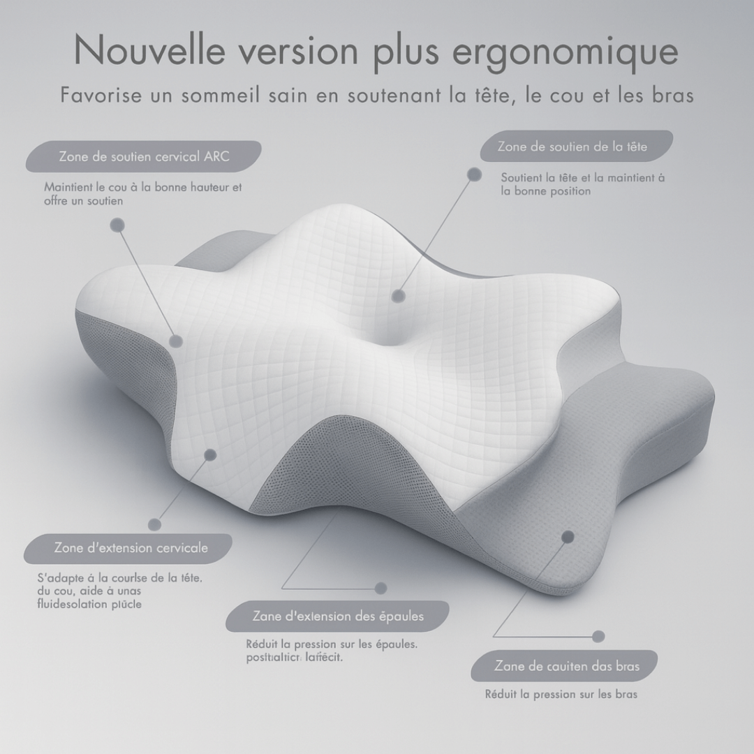 Différentes zones de l'oreiller cervical